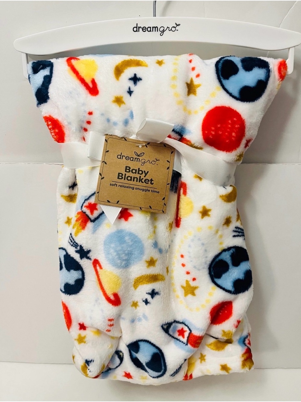 DreamGro White Baby Blanket Astronomy Planets Rocket Ship Stars Saturn Earth